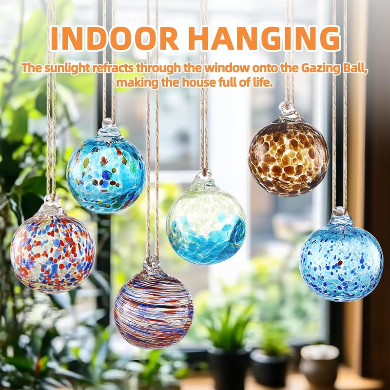 VOREEN 6-Pack Blown Glass Christmas Ornaments, 2.56" Handblown Hanging Glass Gazing Balls for Christmas Tree Decoration, Holiday Ornament Gift Set（Winter Blue & Aqua Mix） - Image 4